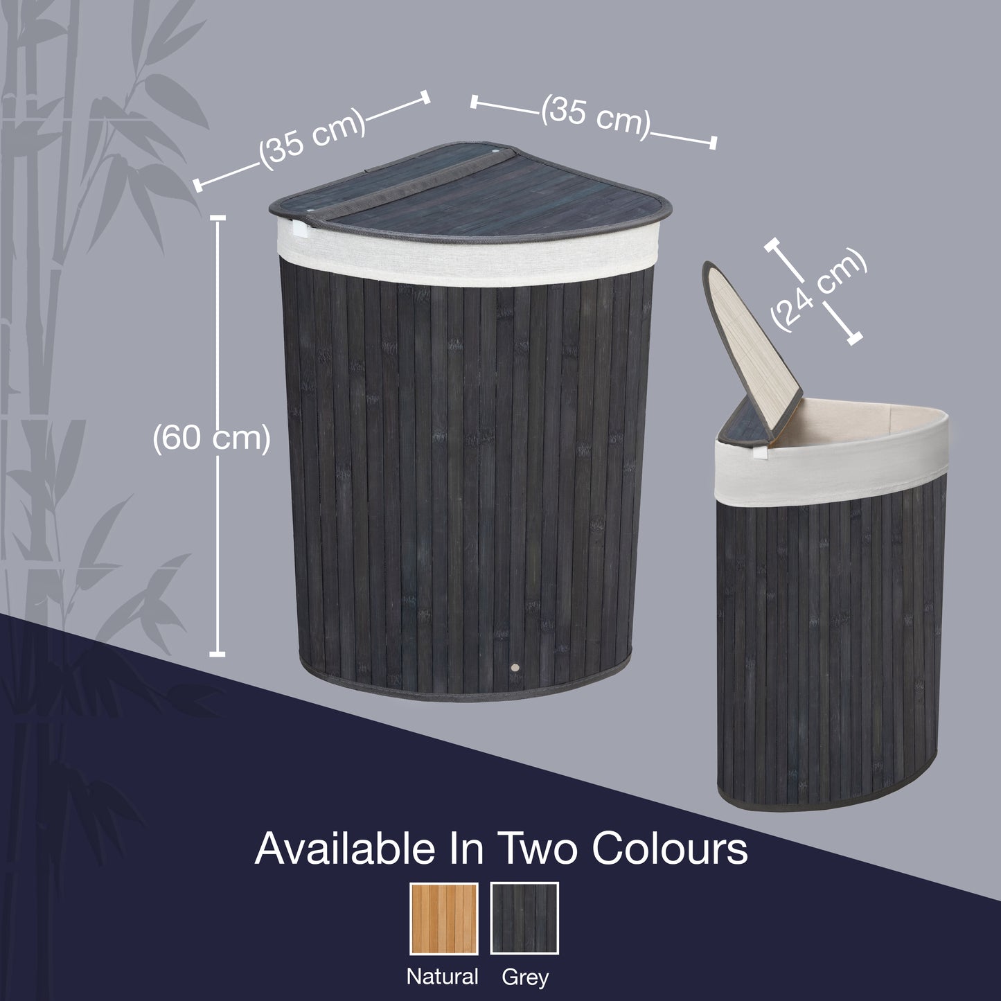 KNIGHT's bamboo corner laundry hamper -Grey