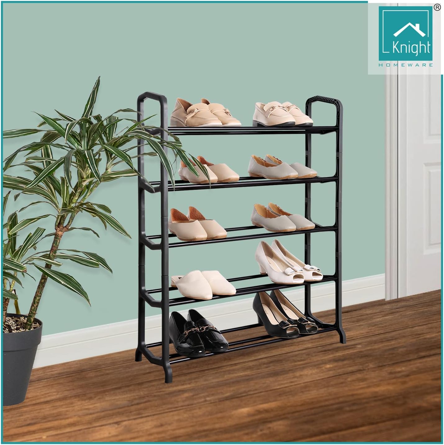 Knight 5 Tier Shoe Rack | Space Saving Shoe Storage Holds 15-20 Pairs of Shoes | Sturdy Shoe Organiser for Living Room, Hallway, Cloakroom | Matt Finish