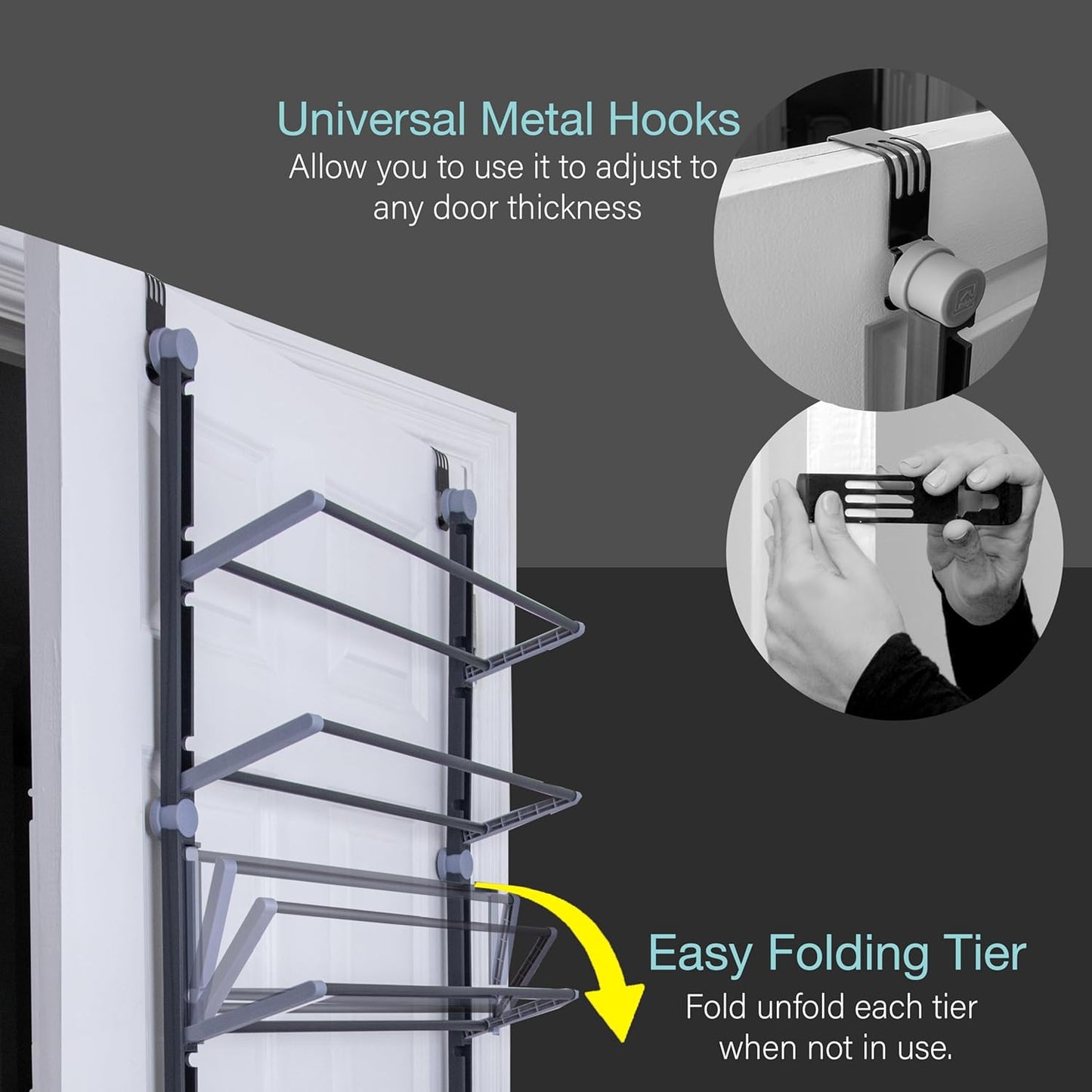 Over The Door Shoe Rack | 6 Tier Shoe Organiser | Space Saving for Bedroom, Hallway | Holds 18 Pairs | Foldable Non-Slip Metal (6 Tier)