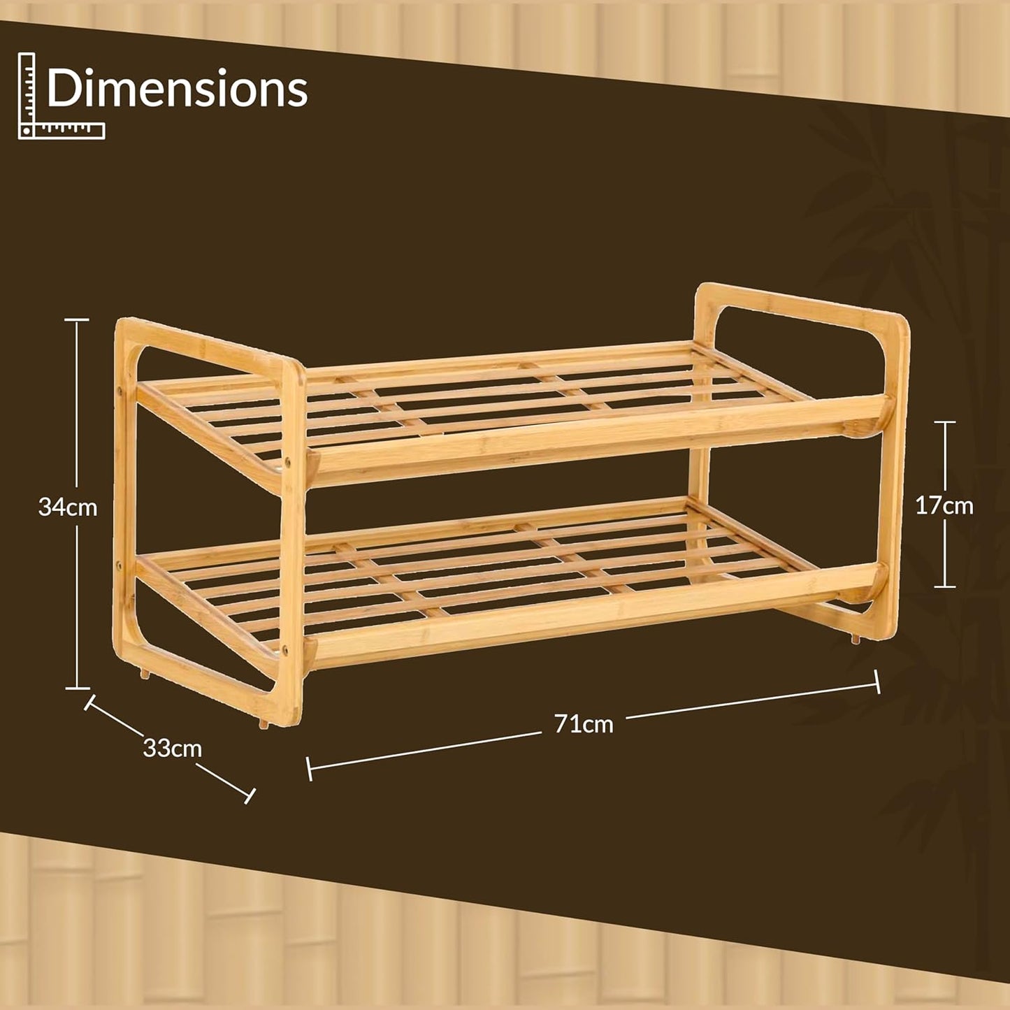 Knight 2-TIER Bamboo Shoe Rack, 100% Natural & Renewable, Super Strong Heavy Duty Durable Wooden Shoe Rack Stand Storage Organiser (L71 x W33 x H34 cm)