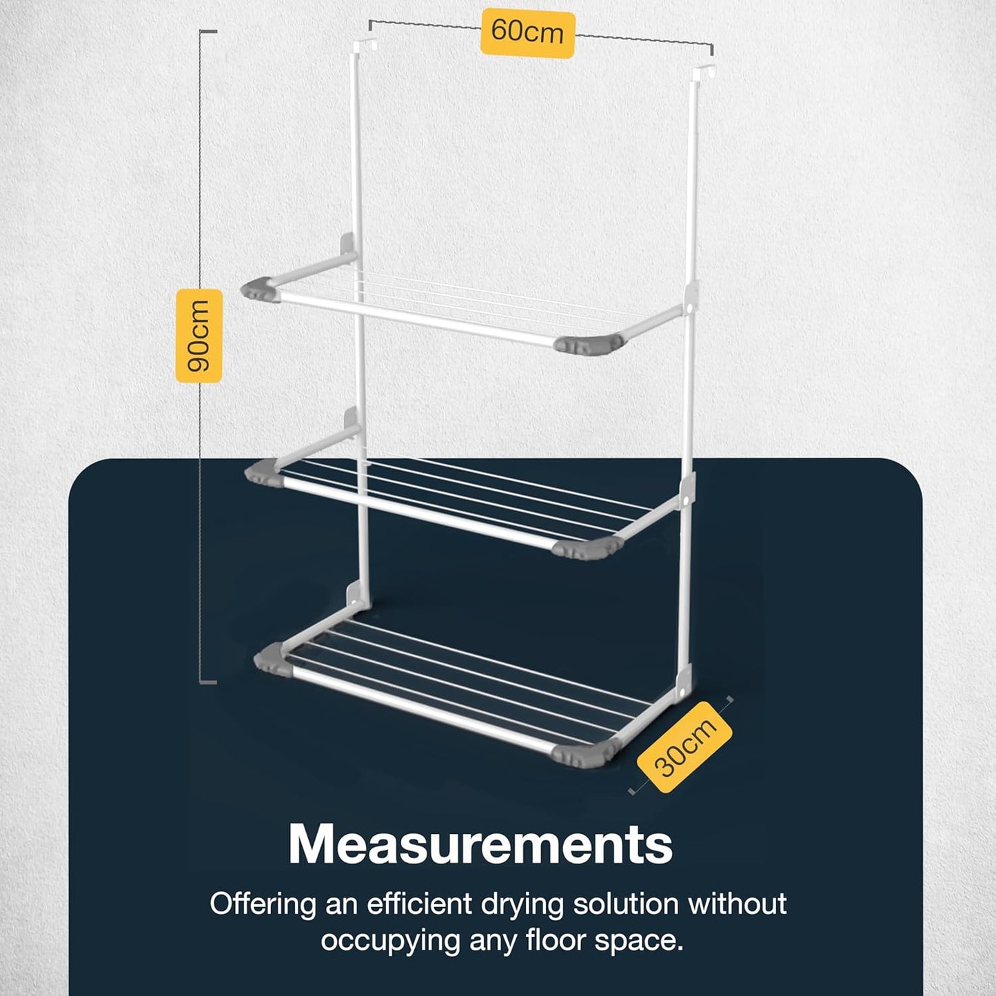 3-Tier Over The Door Clothes Airer | Foldable Clothes Rail with Corner Spaces for Hangers | Sturdy Hanging Washing Laundry Airer | Indoor Clothes Drying Rack for Small Spaces (White)