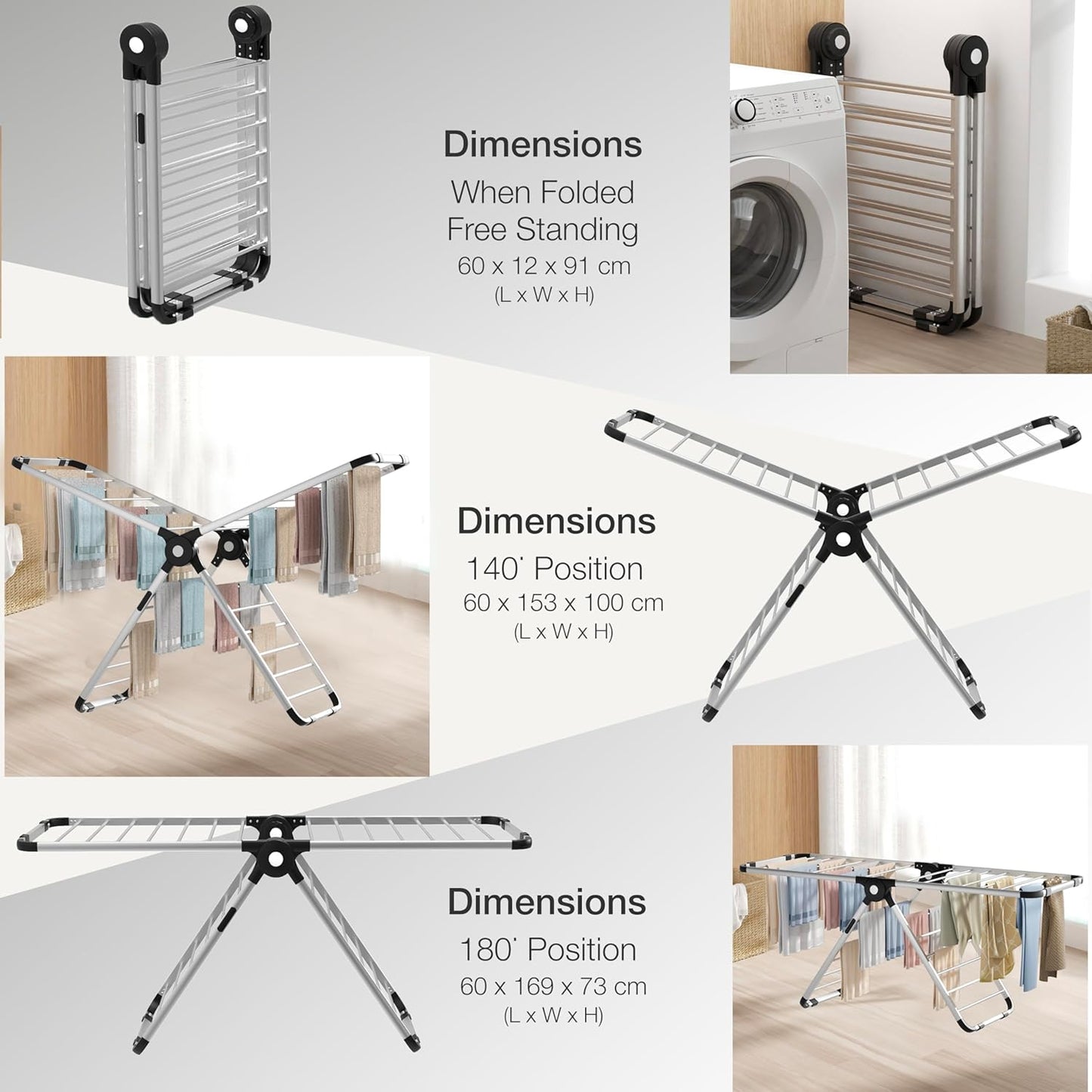 Aero Dry-Series X Heated Clothes Airer, 320W Heated Clothes Dryer, 26 Heated Rails with 9H Timer, Fast Drying, Efficient Electric Drying Rack, Patent Design.