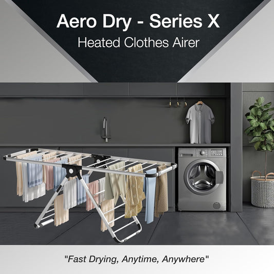 Aero Dry-Series X Heated Clothes Airer, 320W Heated Clothes Dryer, 26 Heated Rails with 9H Timer, Fast Drying, Efficient Electric Drying Rack, Patent Design.