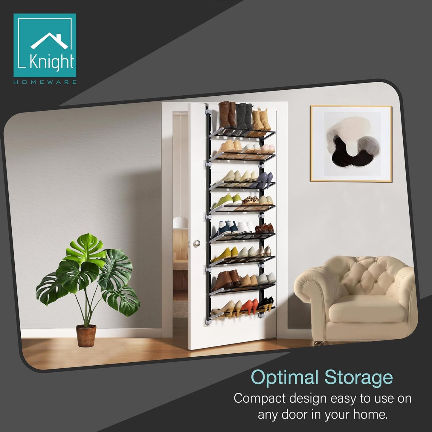 Over Door Shoe Storage Organiser | 8 Tier Hanging Shoe Rack Holder | Space-Saving Shelf Holder for Bedroom, Hallway | Holds 24 Pairs | Foldable Non-Slip Metal (8 Tier)