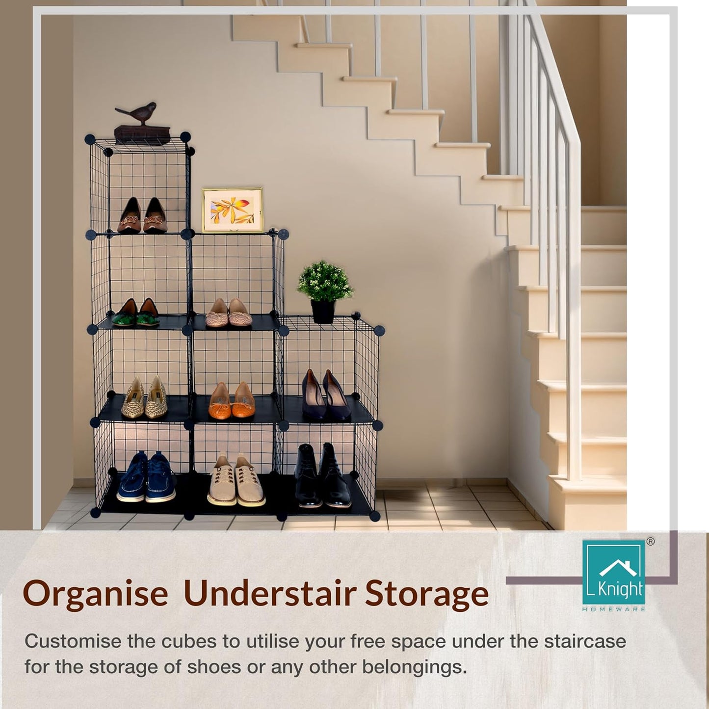 9 Cube Interlocking Storage Rack with Metal Wire Mesh Shelves | Cube Bookcase | Multifunctional Wire Fence Display Stand Unit Cabinet Large Capacity with Free Rubber Mallet