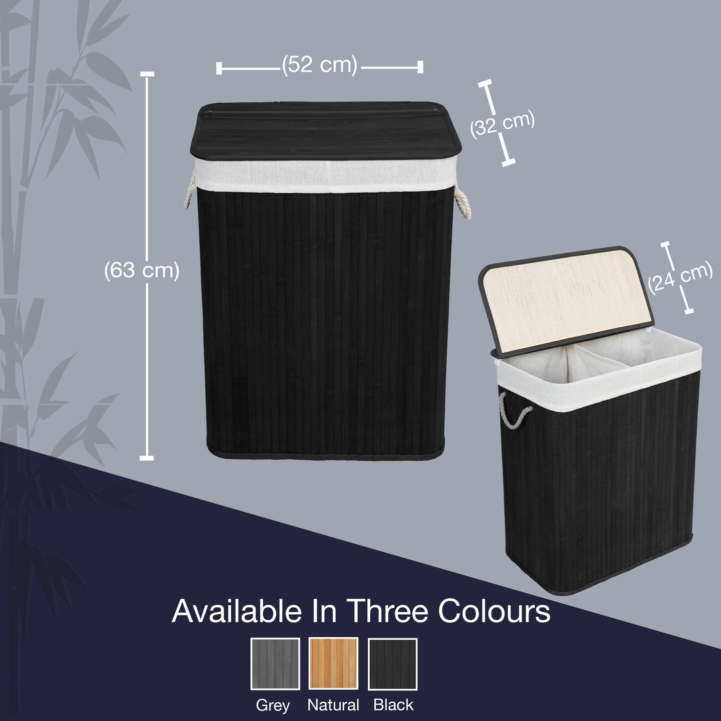 KNIGHT Bamboo Laundry Hamper 105L - Black