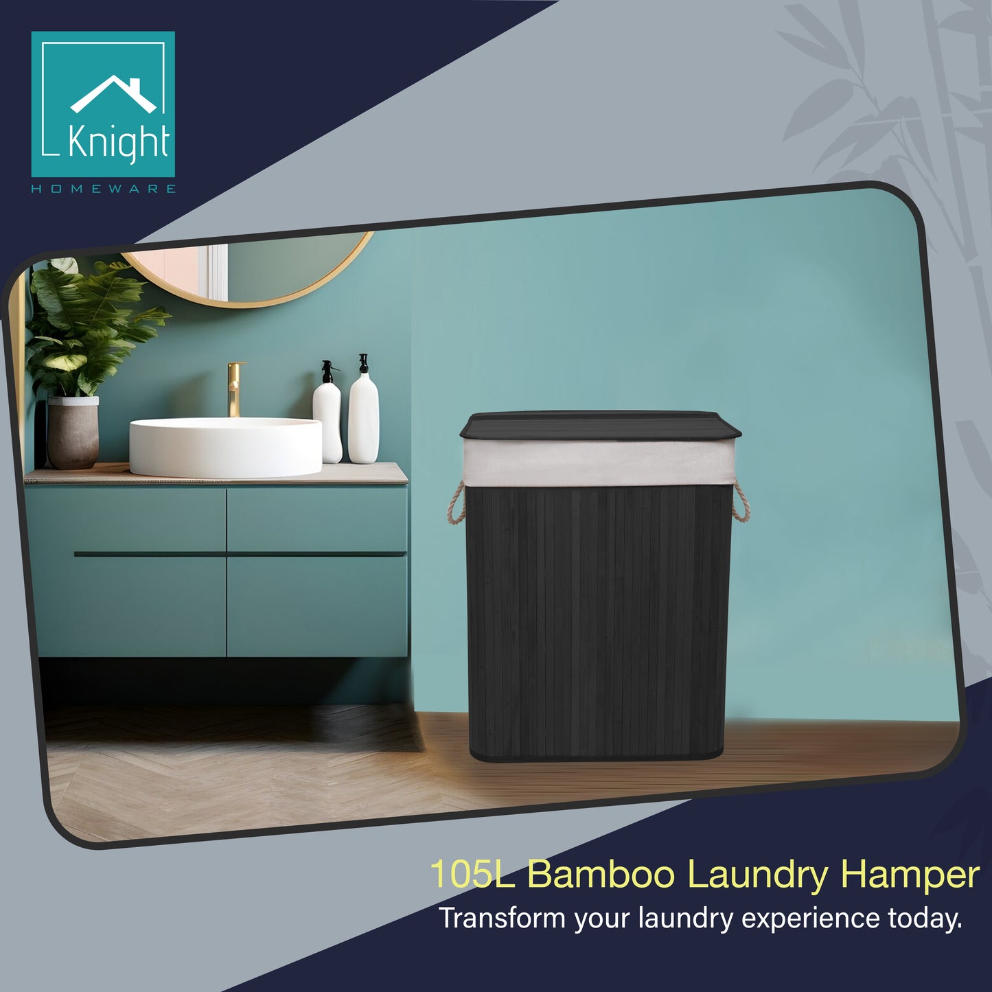 KNIGHT Bamboo Laundry Hamper 105L - Black
