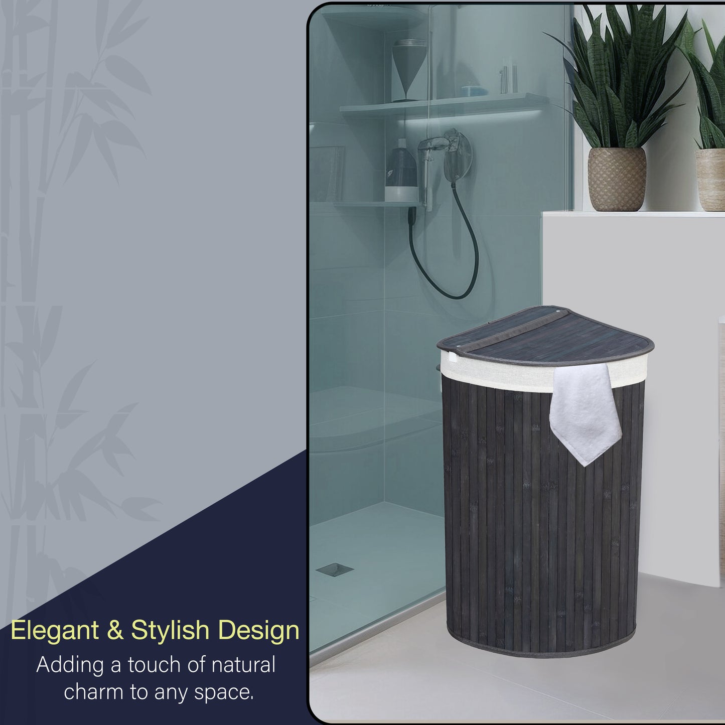 KNIGHT's bamboo corner laundry hamper -Grey