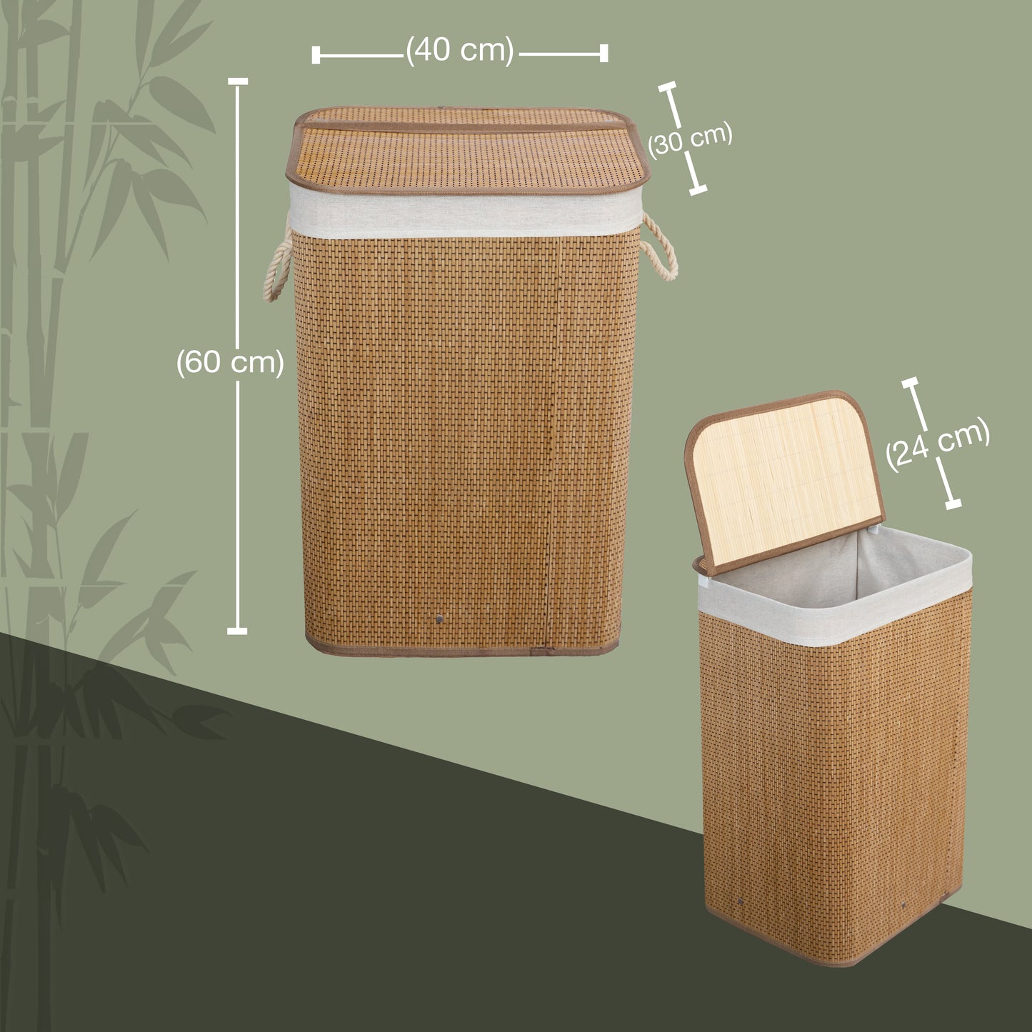 KNIGHT Bamboo Laundry Basket, 72L Laundry Hamper with Removeable Washable Lining, Easy Assemble Easy Folding Storage Bin 40x30x60 cm (Micro weave- Natural)