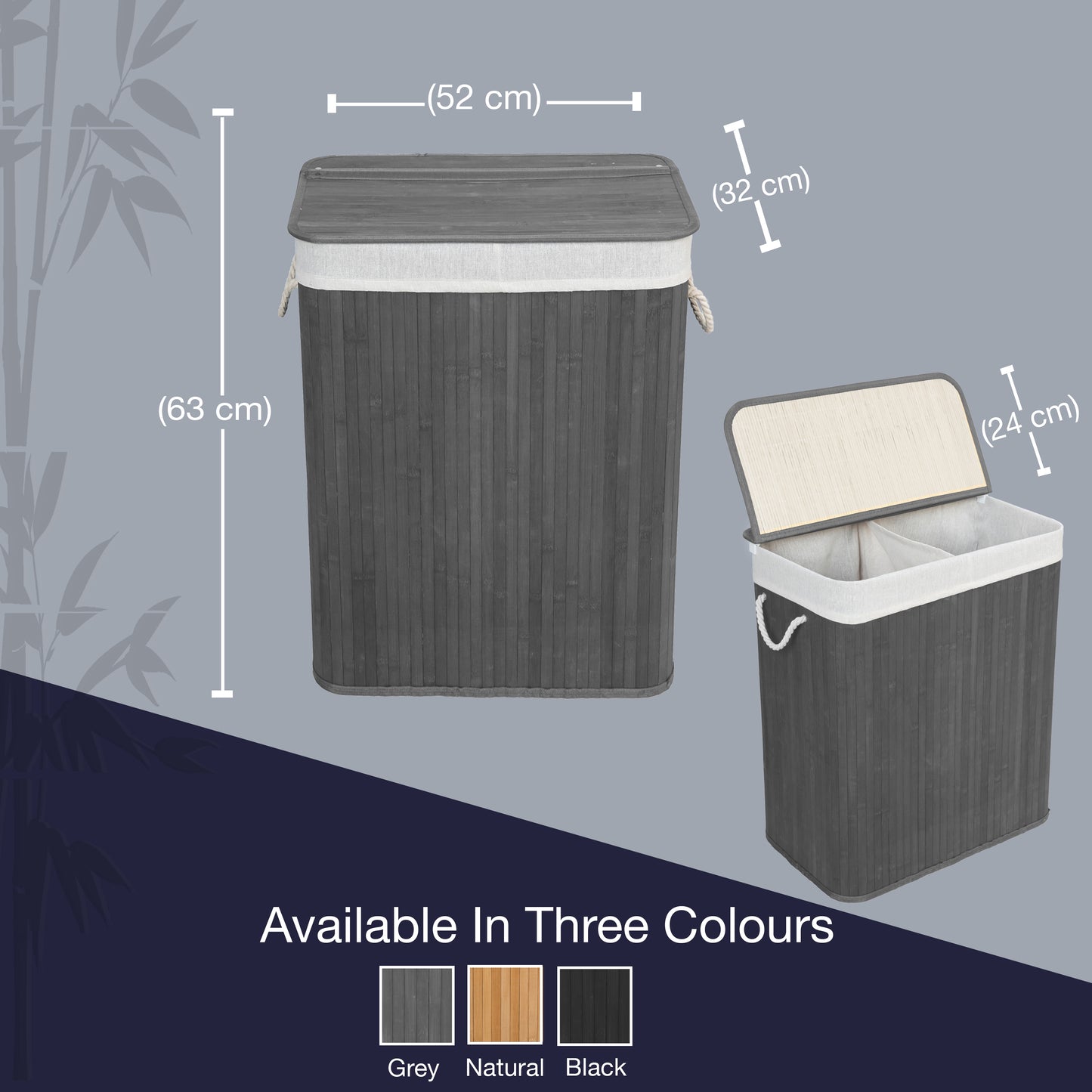 KNIGHT Bamboo Laundry Hamper 105L - Grey