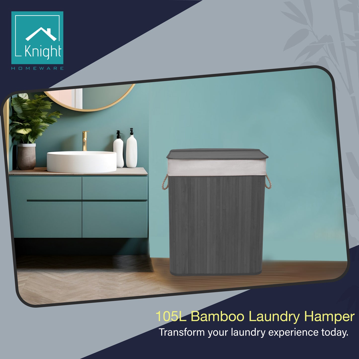 KNIGHT Bamboo Laundry Hamper 105L - Grey