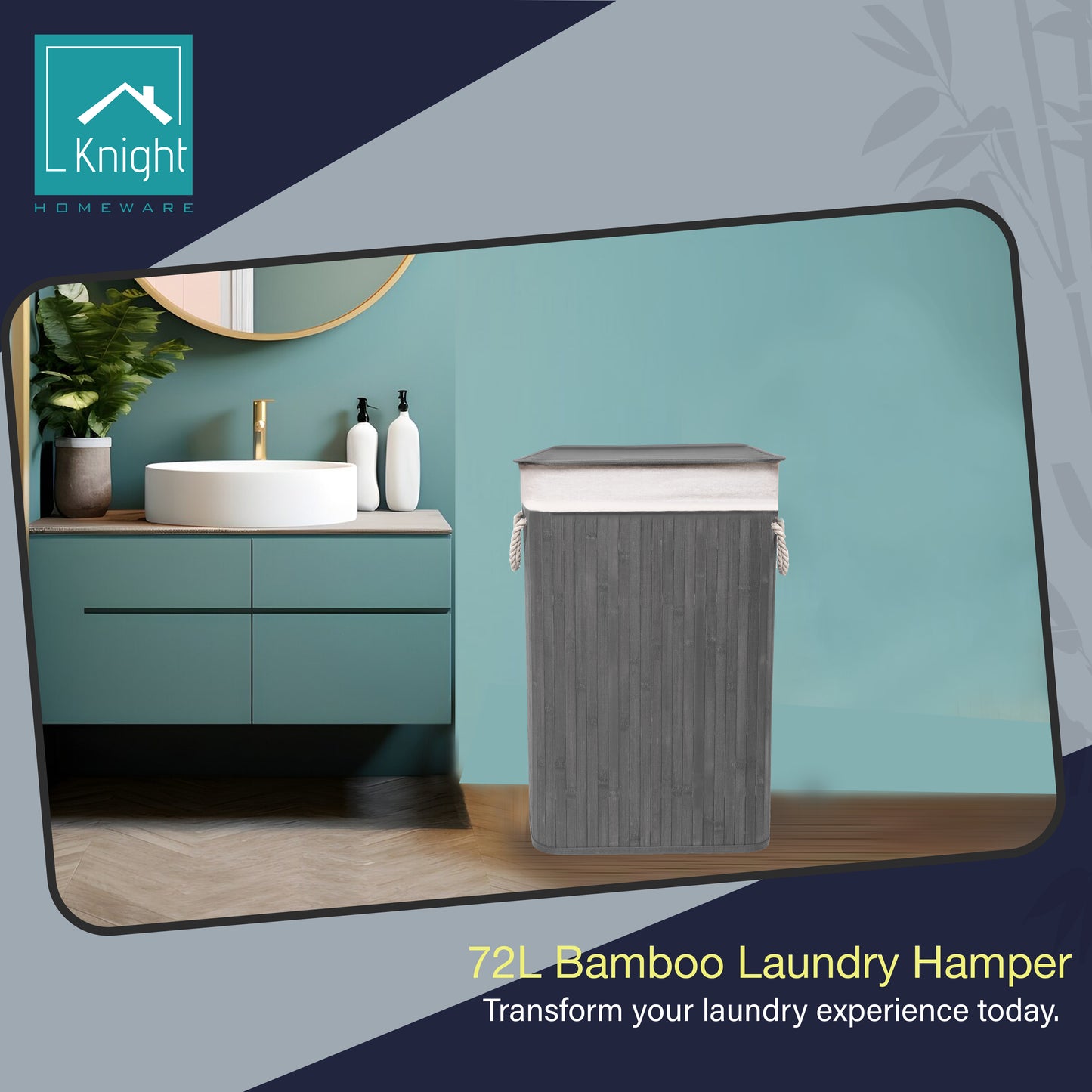KNIGHT Bamboo Laundry Basket, 72L Copyright: @2025 Knight Retail- Grey
