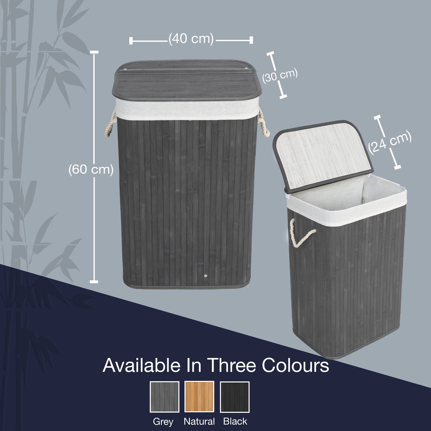 KNIGHT Bamboo Laundry Basket, 72L Copyright: @2025 Knight Retail- Grey