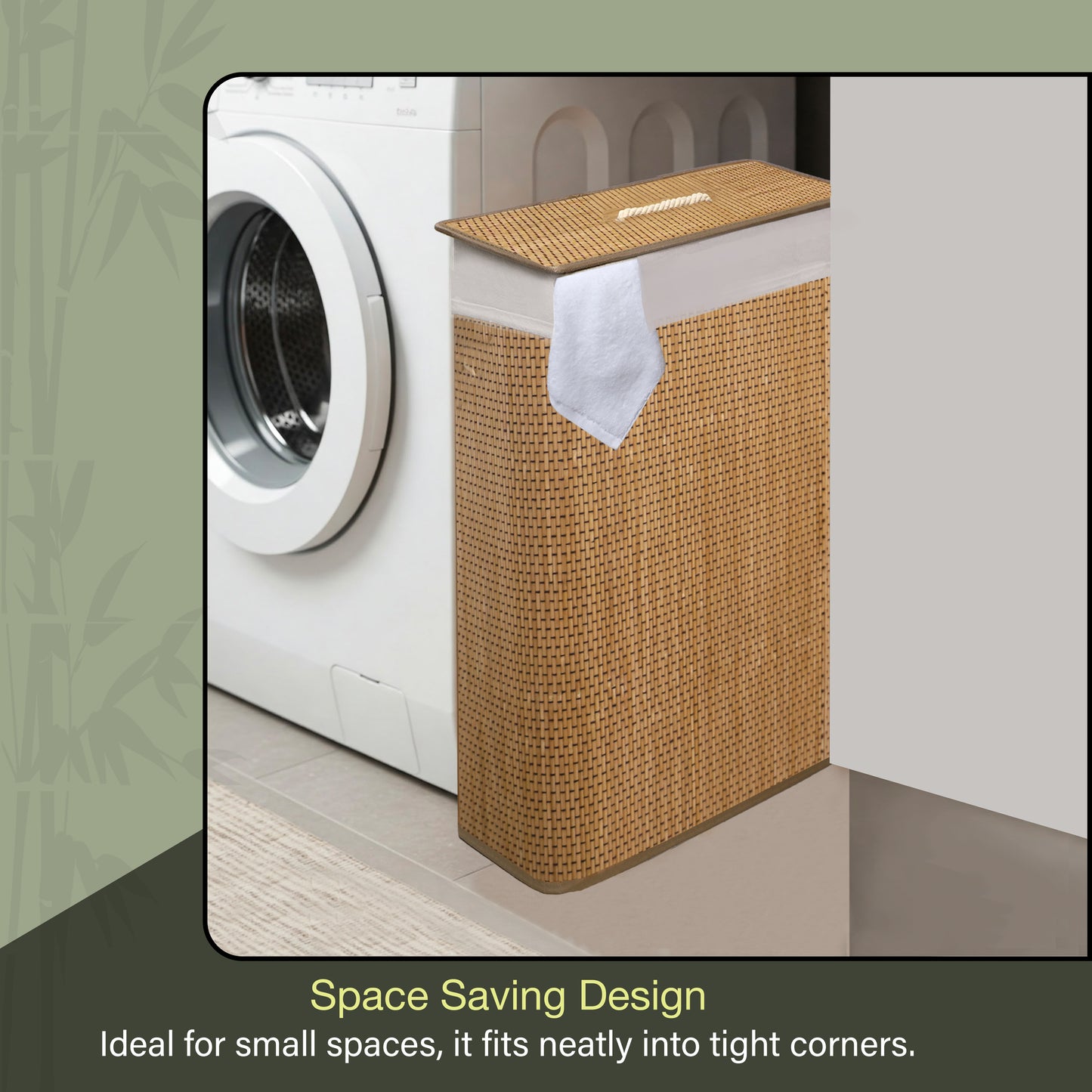 KNIGHT Bamboo Laundry Basket, 56L Laundry Hamper with Removable Washable Lining, Easy Assemble Easy Folding Storage Bin 40x18x60 cm (Micro weave- Natural)