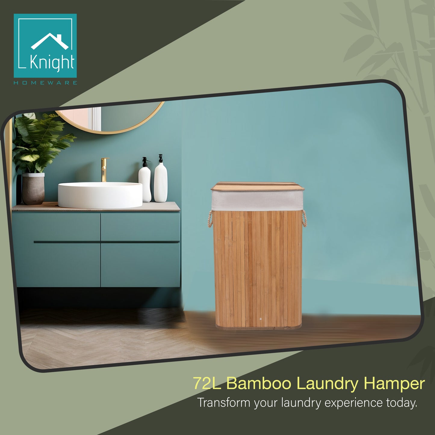 KNIGHT Bamboo Laundry Basket, 72L- Natural