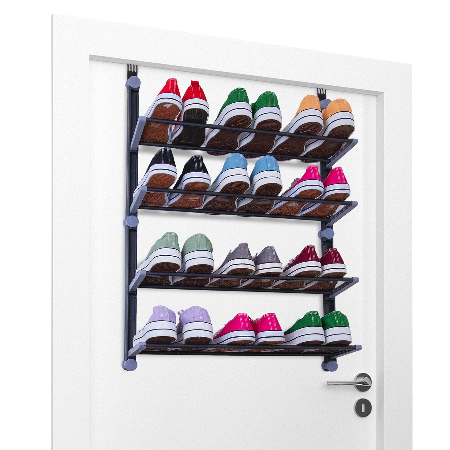 Over The Door Shoe Storage Organiser | 4Tier Hanging Shoe Rack Holds 12 Pairs | Space-Saving Shoe Organiser for Bedroom, Hallway | Foldable Non-Slip Metal(4 Tier)