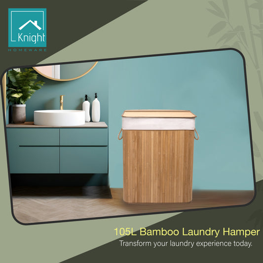 KNIGHT Bamboo Laundry Hamper 105L - Natural