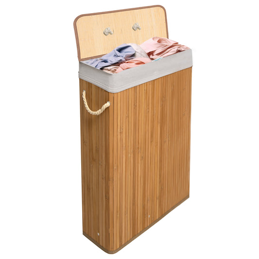 KNIGHT Bamboo Laundry Basket, 56L Laundry Hamper with Removable Washable Lining, Easy Assemble Easy Folding Storage Bin 40x18x60 cm ( Natural)