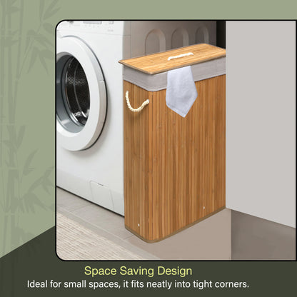 KNIGHT Bamboo Laundry Basket, 56L Laundry Hamper with Removable Washable Lining, Easy Assemble Easy Folding Storage Bin 40x18x60 cm ( Natural)