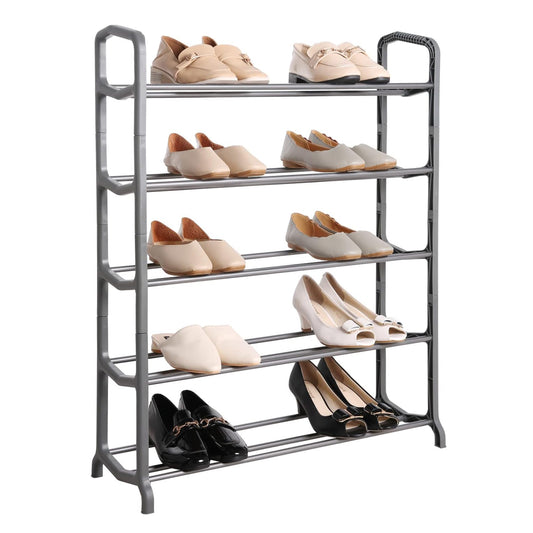 Knight 5 Tier Shoe Rack | Space Saving Shoe Storage Holds 15-20 Pairs | Sturdy Shoe Organiser for Living Room, Hallway, Cloakroom | Matt Grey | 51(H) x 23(W) x 66(L).