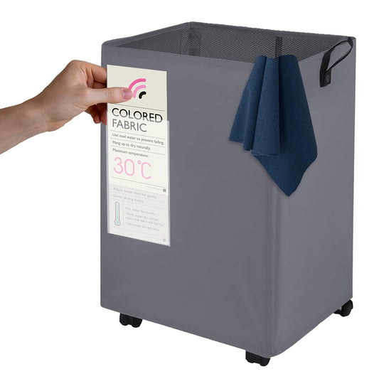 KNIGHT 60L Collapsible Laundry Basket with Wheels | Lightweight Portable Washing Storage Bin | Durable Fabric Mesh Cover & Handles | Grey Laundry Hamper
