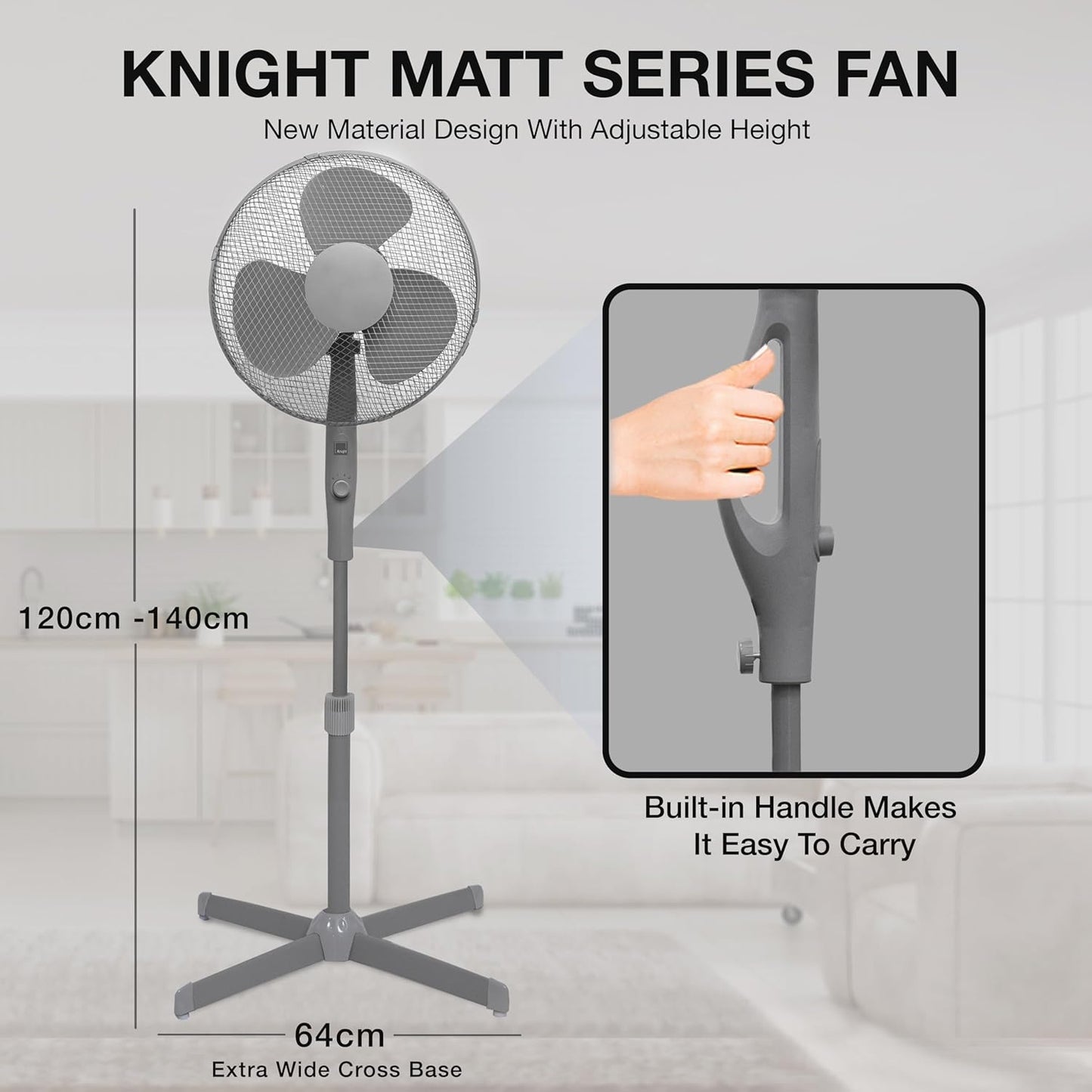 16" Standing Pedestal Fan in Matt Grey – Quiet Operation | Adjustable Height to 140cm | Oscillating & Tilting Head | Energy Efficient [A+++ Rated] | Rotary Speed Control for Home, Office & Bedroom [Energy Class A+++]