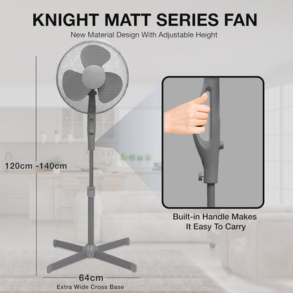 16" Standing Pedestal Fan in Matt Grey – Quiet Operation | Adjustable Height to 140cm | Oscillating & Tilting Head | Energy Efficient [A+++ Rated] | Rotary Speed Control for Home, Office & Bedroom [Energy Class A+++]
