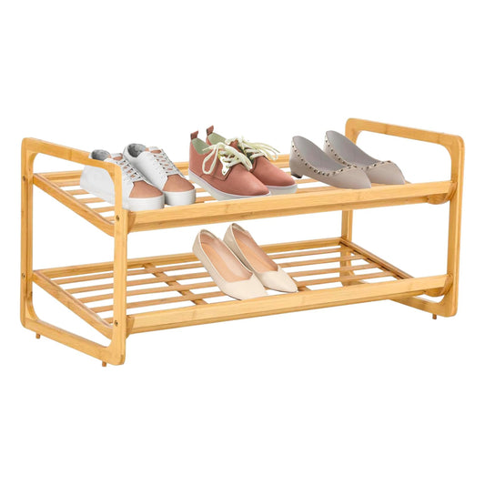 Knight 2-TIER Bamboo Shoe Rack, 100% Natural & Renewable, Super Strong Heavy Duty Durable Wooden Shoe Rack Stand Storage Organiser (L71 x W33 x H34 cm)