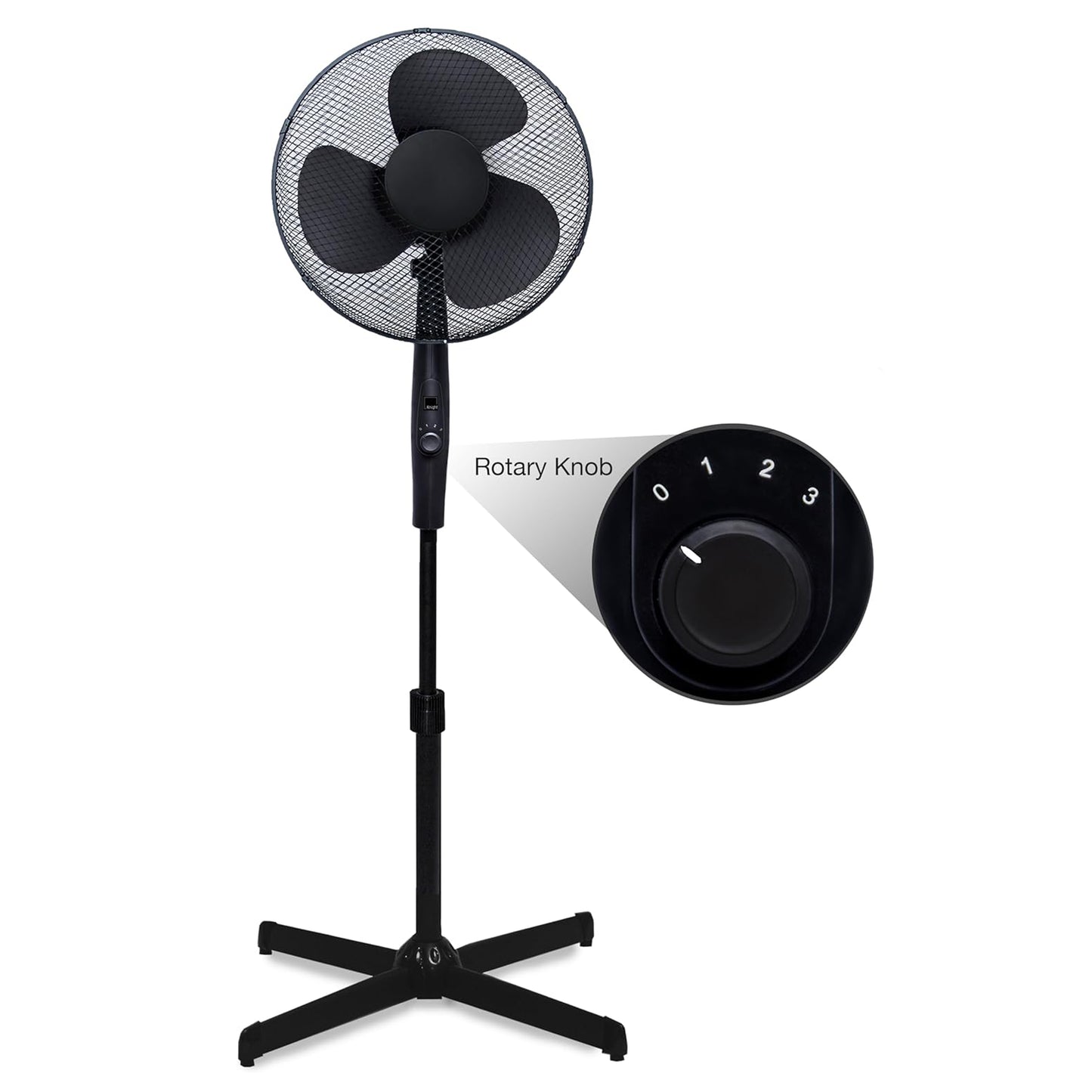 16'' Oscillating Pedestal Fan | Adjustable Height Up to 140cm | Quiet Cooling with Rotary Speed Control | Tilting Head | Energy-Efficient Standing Fan for Home, Bedroom & Office (Matt Black) [Energy Class A+++]