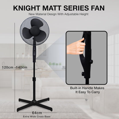 16'' Oscillating Pedestal Fan | Adjustable Height Up to 140cm | Quiet Cooling with Rotary Speed Control | Tilting Head | Energy-Efficient Standing Fan for Home, Bedroom & Office (Matt Black) [Energy Class A+++]