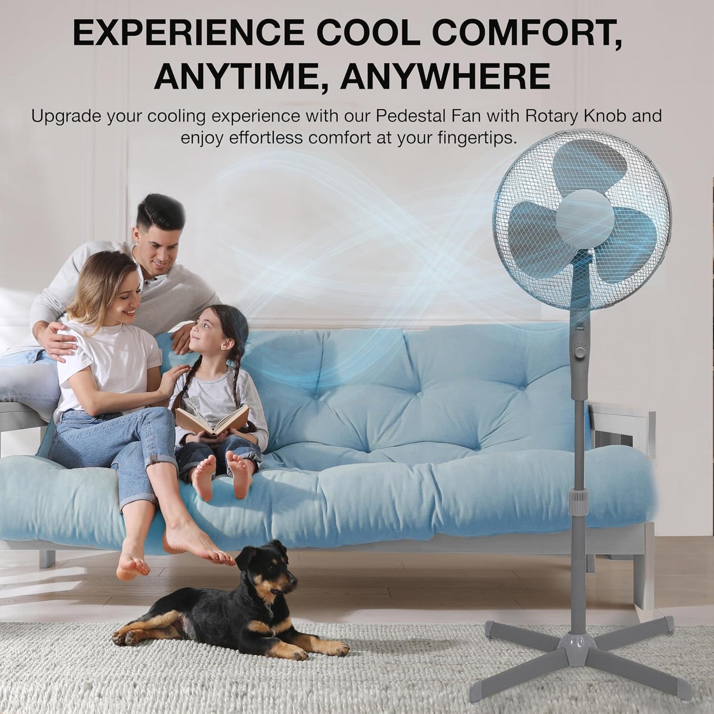 16" Standing Pedestal Fan in Matt Grey – Quiet Operation | Adjustable Height to 140cm | Oscillating & Tilting Head | Energy Efficient [A+++ Rated] | Rotary Speed Control for Home, Office & Bedroom [Energy Class A+++]