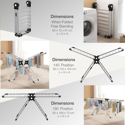 Aero Dry-Series X Heated Clothes Airer, 320W Heated Clothes Dryer, 26 Heated Rails with 9H Timer, Fast Drying, Efficient Electric Drying Rack, Patent Design.