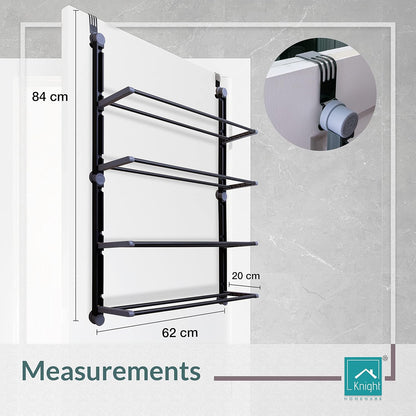 Over the Door Towel Rack, Space Saving Hanging for Any Door Types in the Bathroom. Fold up non-slip metal bars. 4 Tier household organiser hand towels. Quick assembly [Grey] (4 Tier)