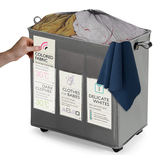 KNIGHT 150L Collapsible Laundry Basket with Wheels | Lightweight Portable Washing Storage Bin | Durable Fabric Mesh Cover & Handles | Grey Laundry Hamper