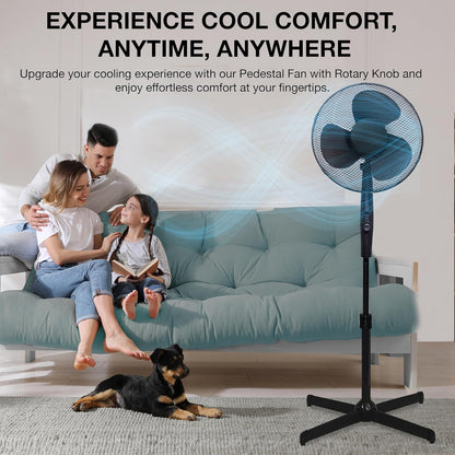 16'' Oscillating Pedestal Fan | Adjustable Height Up to 140cm | Quiet Cooling with Rotary Speed Control | Tilting Head | Energy-Efficient Standing Fan for Home, Bedroom & Office (Matt Black) [Energy Class A+++]