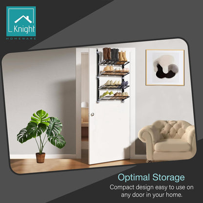 Over The Door Shoe Storage Organiser | 4Tier Hanging Shoe Rack Holds 12 Pairs | Space-Saving Shoe Organiser for Bedroom, Hallway | Foldable Non-Slip Metal(4 Tier)