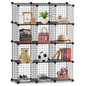 12 Cube Interlocking Storage Rack with Metal Wire Mesh Shelves Multifunctional Wire Fence Display Stand Unit Cabinet Large Capacity Free Rubber Mallet 123 x 93 x 31 cm Black