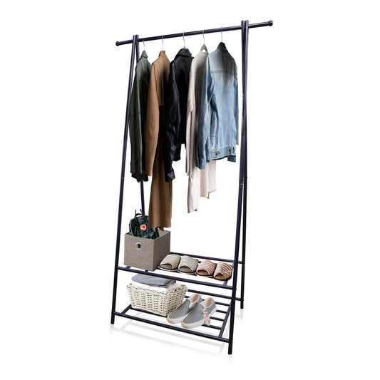 Knight Metal Garment Rack | Heavy Duty Clothes Rail & Coat Stand | Multifunctional Clothes Racks with Storage Shelves for Hanging Clothes | Freestanding Clothes Rails For Bedroom Office Shop (2-Tier)