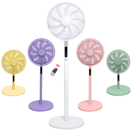 Knight 2 in 1 16" Pedestal Stand & Desk Fan | Remote Control, Timer, 3 speed Setting | 10 Blades Turbo Wind | Round Base Fan | Oscillation | Easy Assemble - No Tools | Detachable & Washable Head. [Energy Class A+++]-Off White