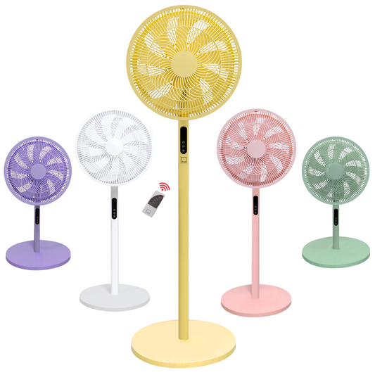 Knight 2 in 1 16" Pedestal Stand & Desk Fan | Remote Control, Timer, 3 speed Setting | 10 Blades Turbo Wind | Round Base Fan | Oscillation | Easy Assemble - No Tools | Detachable & Washable Head. [Energy Class A+++]-Lime Yellow