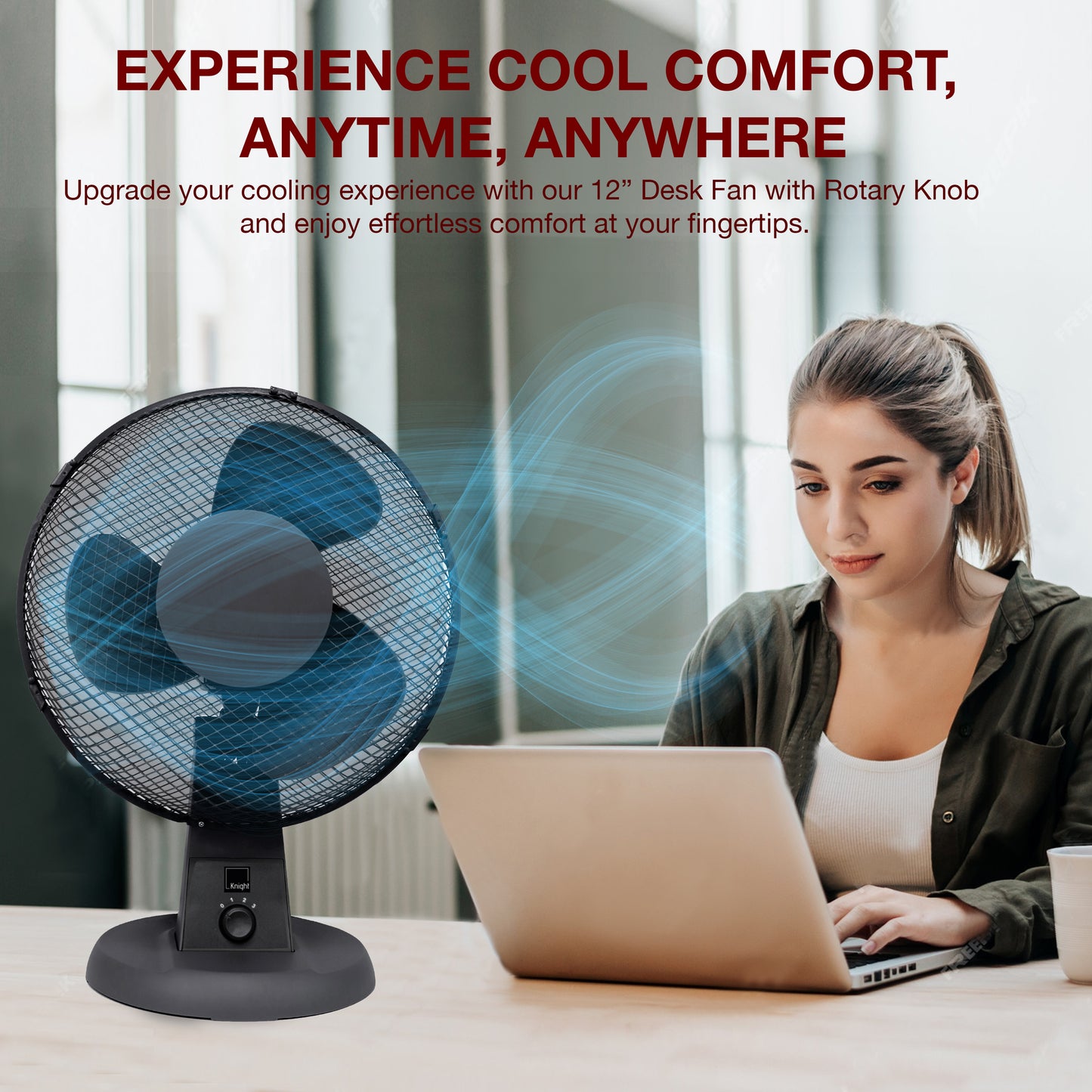 12" Desk Fan | Matt Black | 4 Position Rotary Knob | 3 Speed Setting | Oscillating & Tilting Head | Portable & Low Noise | Ideal for Office & Home [Upgraded Design] (Matt Black) [Energy Class A+++]