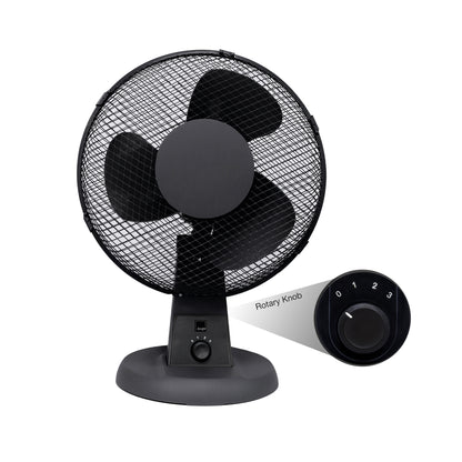 12" Desk Fan | Matt Black | 4 Position Rotary Knob | 3 Speed Setting | Oscillating & Tilting Head | Portable & Low Noise | Ideal for Office & Home [Upgraded Design] (Matt Black) [Energy Class A+++]