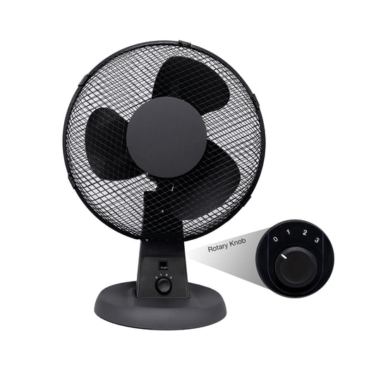 12" Desk Fan | Matt Black | 4 Position Rotary Knob | 3 Speed Setting | Oscillating & Tilting Head | Portable & Low Noise | Ideal for Office & Home [Upgraded Design] (Matt Black) [Energy Class A+++]