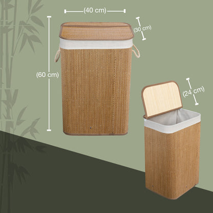 KNIGHT Bamboo Laundry Basket, 72L Laundry Hamper with Removeable Washable Lining, Easy Assemble Easy Folding Storage Bin 40x30x60 cm (Micro weave- Natural)