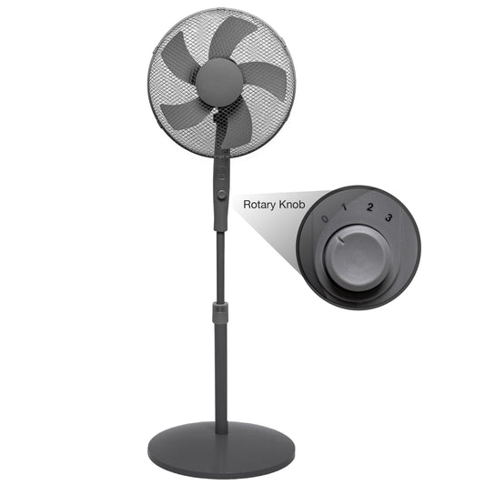 Knight 16" Heavy Duty 5 Blade Pedestal Stand Fan, 140cm Adjustable Height, 3 Speed Setting, Heavy Round Base, Oscillating, Tilting head - Grey