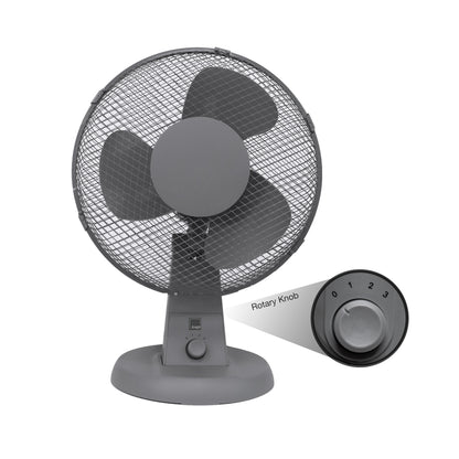 12" Desk Fan | Matt Black | 4 Position Rotary Knob | 3 Speed Setting | Oscillating & Tilting Head | Portable & Low Noise | Ideal for Office & Home [Upgraded Design] (Matt Grey) [Energy Class A+++]