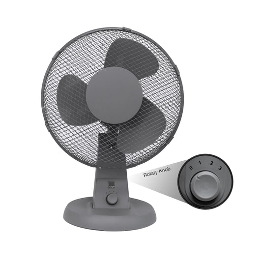 12" Desk Fan | Matt Black | 4 Position Rotary Knob | 3 Speed Setting | Oscillating & Tilting Head | Portable & Low Noise | Ideal for Office & Home [Upgraded Design] (Matt Grey) [Energy Class A+++]