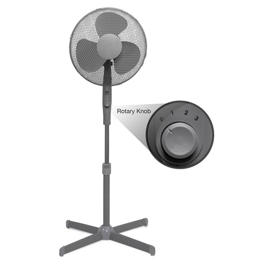 16" Standing Pedestal Fan in Matt Grey – Quiet Operation | Adjustable Height to 140cm | Oscillating & Tilting Head | Energy Efficient [A+++ Rated] | Rotary Speed Control for Home, Office & Bedroom [Energy Class A+++]