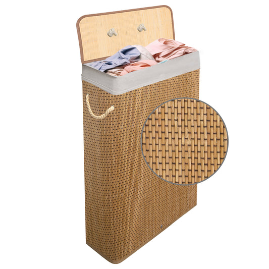 KNIGHT Bamboo Laundry Basket, 56L Laundry Hamper with Removable Washable Lining, Easy Assemble Easy Folding Storage Bin 40x18x60 cm (Micro weave- Natural)