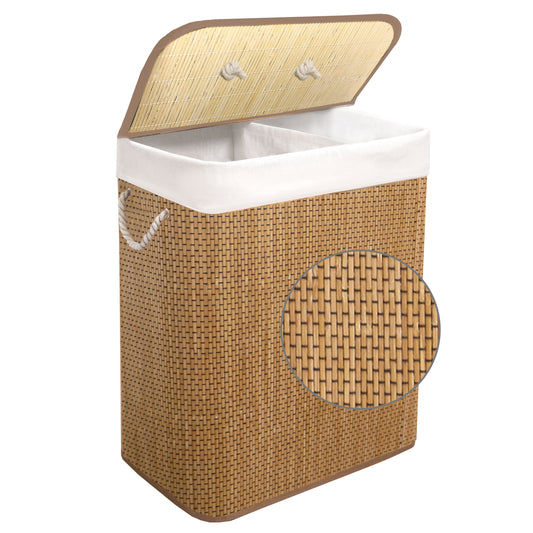 KNIGHT Bamboo Laundry Basket, 105L Laundry Hamper with Removable Washable Lining, Easy Assemble Easy Folding Storage Bin 40x18x60 cm (Micro weave- Natural)